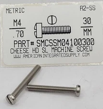 M4-.70X30MM CHEESE HEAD SLOTTED MACHINE SCREWS A2 STAINLESS STEEL D84 (20)