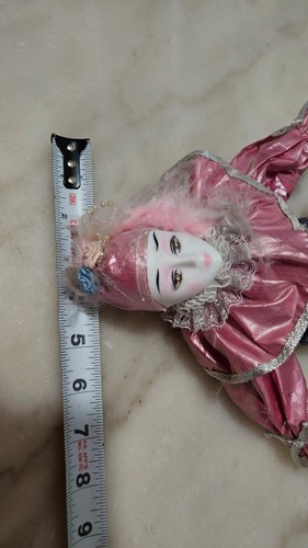 Porcelain Clown Doll 15 Inch Pink Harlequin Outfit Vintage - Picture 9 of 10