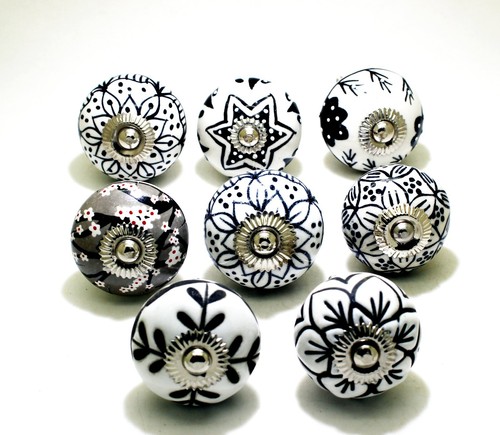 Ceramic White & Black Door Knob 8 Pcs Cabinet Knob Ceramic Knob Drawer Knob - Picture 3 of 8