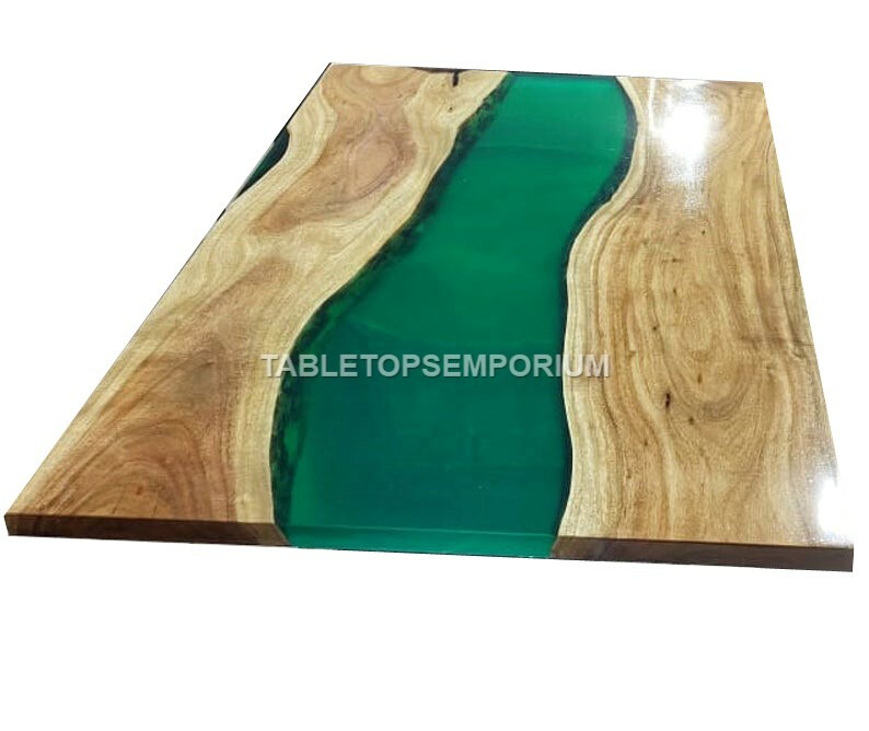 Green Epoxy Resin Dining Custom Center Table Acacia Handmade Center Table Décors