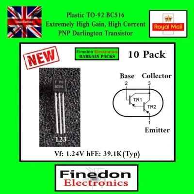 10 x BC516 PNP Darlington Extremely High Current Gain Transistor TO-92