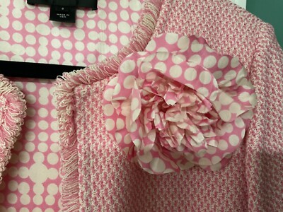 Women's ST. JOHN 3/4 Sleeve Pink Tweed Jacket with Flower Pin Size