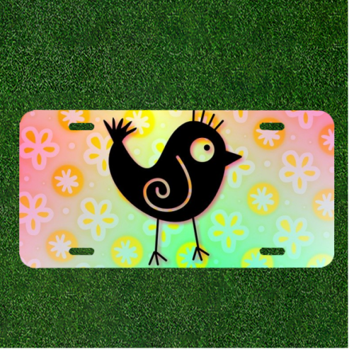 Placa personalizada con etiqueta automática con dibujos animados pájaro  negro diseño elegante | eBay