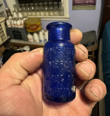 Small Cork Top Medicine Bottle Bromo Seltzer Baltimore MD Emerson Cobalt Blue #3