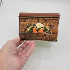 Vintage J.L. Clark Strawberry Tin Wood Look Country Kitchen Storage