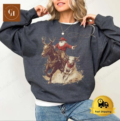 Rodeo Cowboy Santa Chrstmas Sweatshrt, T's A Boot-scootn Xmas Shrt