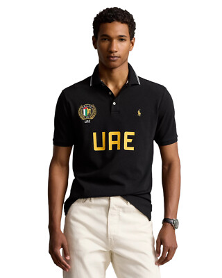 Men's Polo Ralph Lauren Black UAE Crest Patch #24 Mesh Polo Shirt