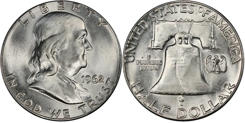 1962 FRANKLIN HALF DOLLAR UNC - BLAST WHITE GEM BU UNCIRCULATED FROM ORIG. ROLL!