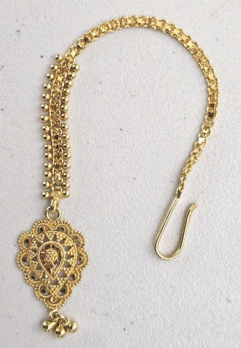 Stunning 22K Gold Maang Tikka Indian Wedding Forehead Dangle Ornate Pendant 5"