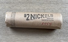 1954 P Jefferson Nickel BU Original Bank Wrapped Roll.  Purple And Blue Toning!!