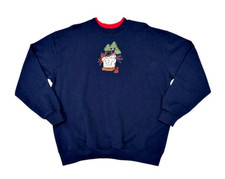 VTG 90s M C Sportswear Snowman Christmas Sweatshirt XL Navy Embroidered Crewneck