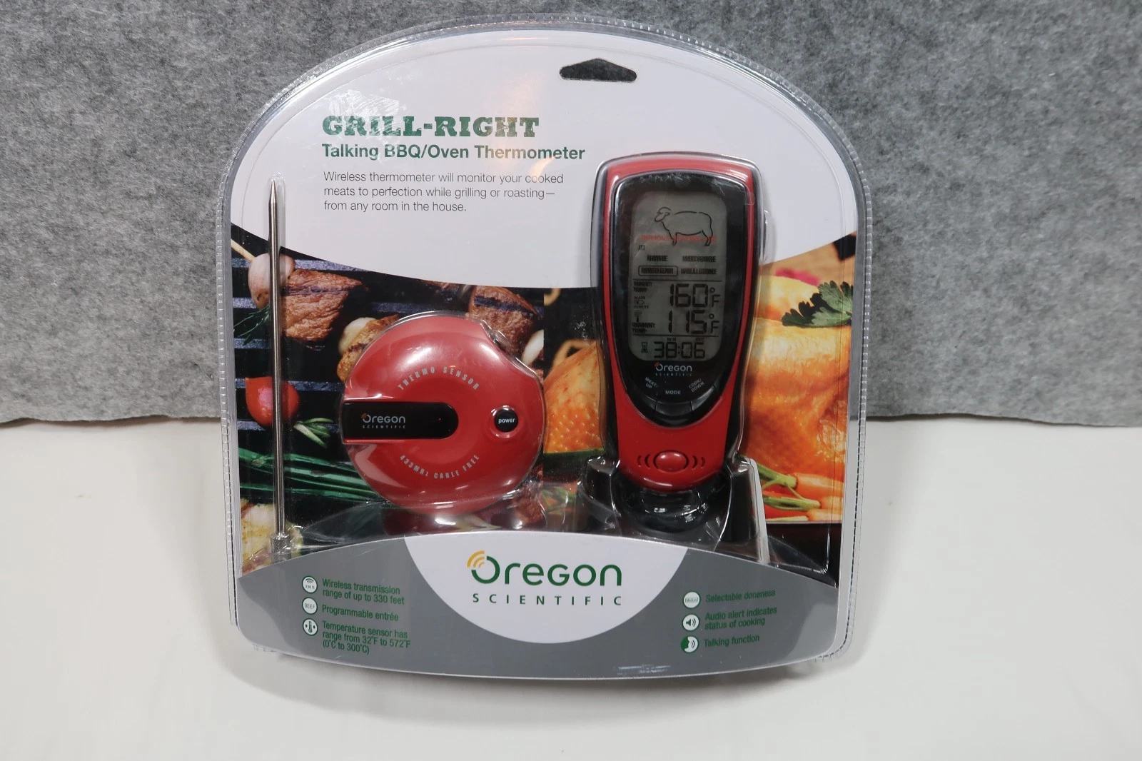 Oregon Scientific Talking BBQ Oven Thermometer Red GRILL RIGHT New Sealed (READ)