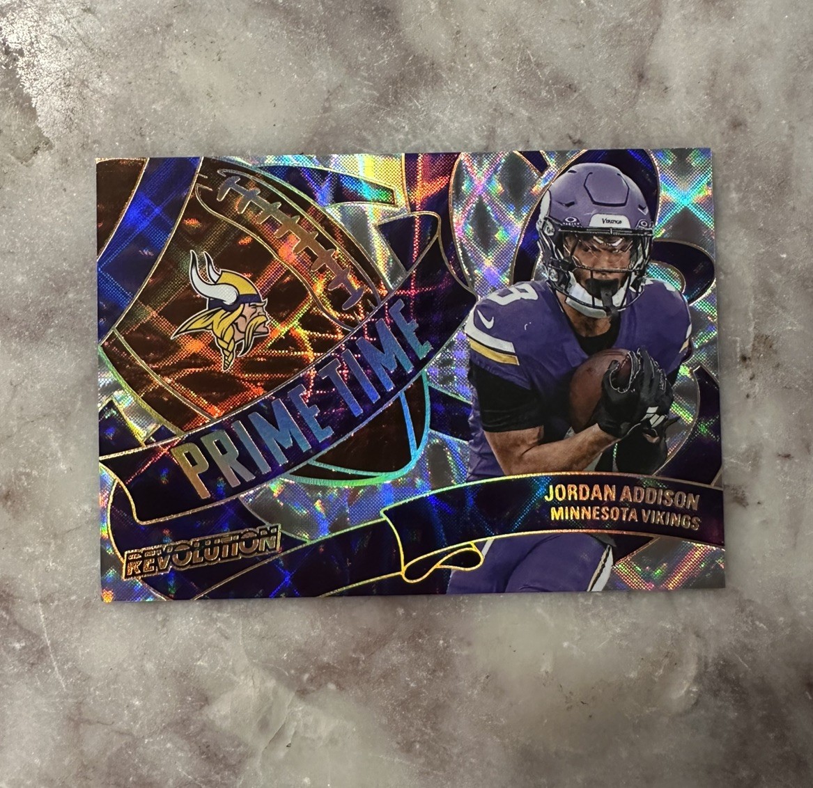 2025 Panini Revolution Case Hit Jordan Addison Prime Time Performers Vikings #9