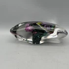 Large Murano Style Art Glass Blue Green Purple Paperweight Signed Carmen Votrle