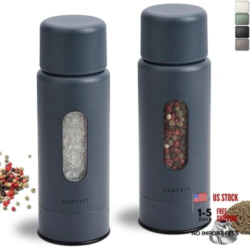 Salt And Pepper Grinder Set Manual, Salt And Pepper Mill With Blue-Grey