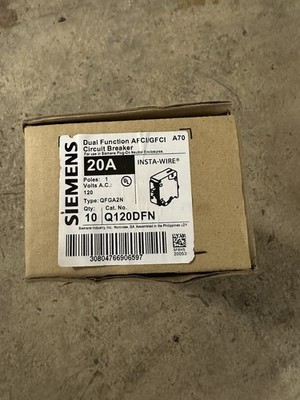 Siemens Q120DFN 20A Dual AFCI/GFCI Neutral Breaker Plug-On pack of 10