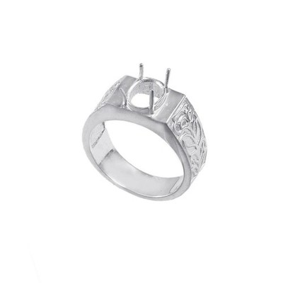 8x6mm Oval Semi Mount Ring 925 Sterling Silver Wide Band Vintage Setting Ring