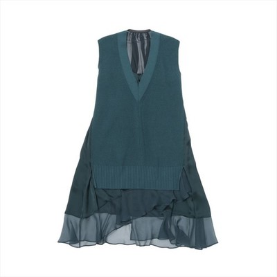 Sakai 23Cotton Polyester Sleeveless Dress Blue Green Women's Size 1 MidLength (A