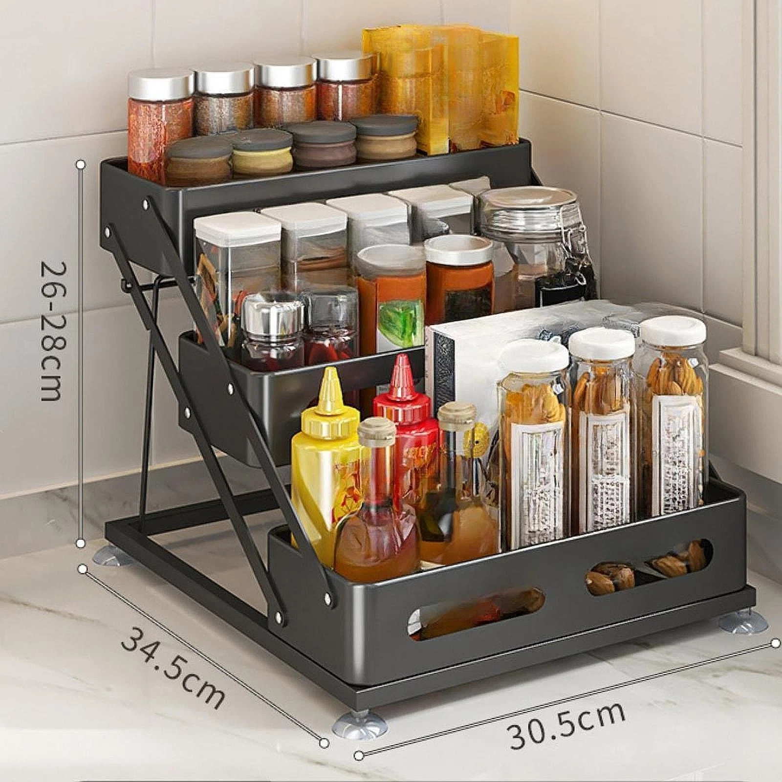 3 Layer Spice Rack Seasoning Holder Space Saving Multipurpose Kitchen Storage