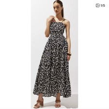 NWT by Anthropologie shirred cut out maxi dress size small black and white