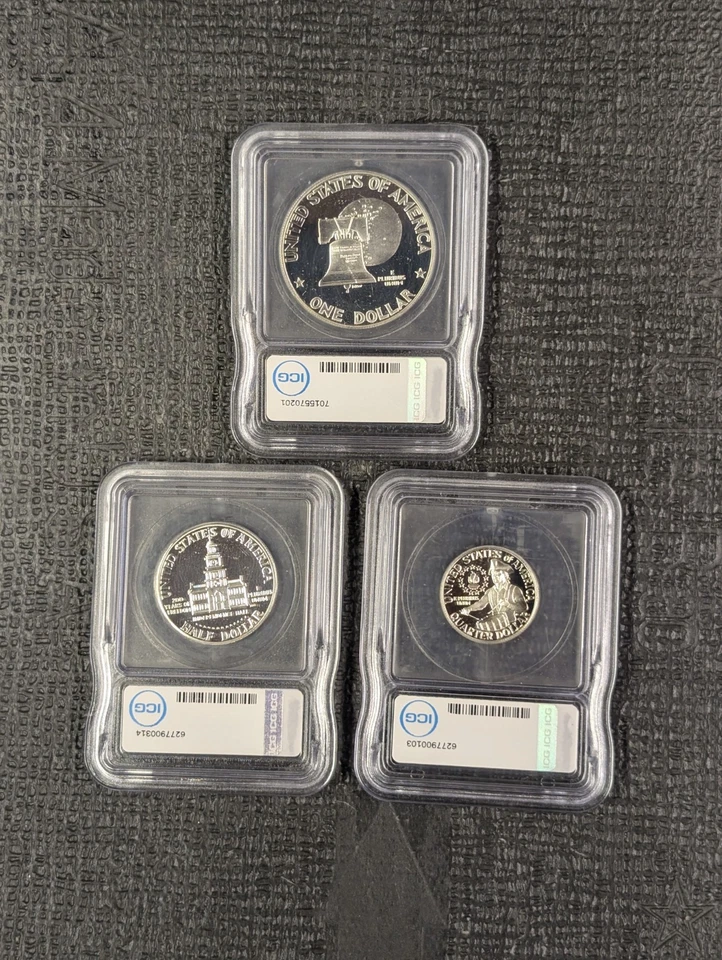 1976 S PR 70 DCAM Silver Proof 3 Coin Set Eisenhower, Kennedy, Washington ICG  - Image 2 of 4
