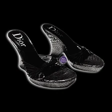 Dior Vintage John Galliano Y2K Python Wedge Gambler 2000s Sandal Heels