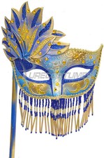 Mardi Gras Masquerade Bellisima Festa Mask Blue/Gold 