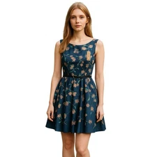 LC Lauren Conrad Women’s Dress Fit and Flare Summer Blue Floral Cottage Size 16