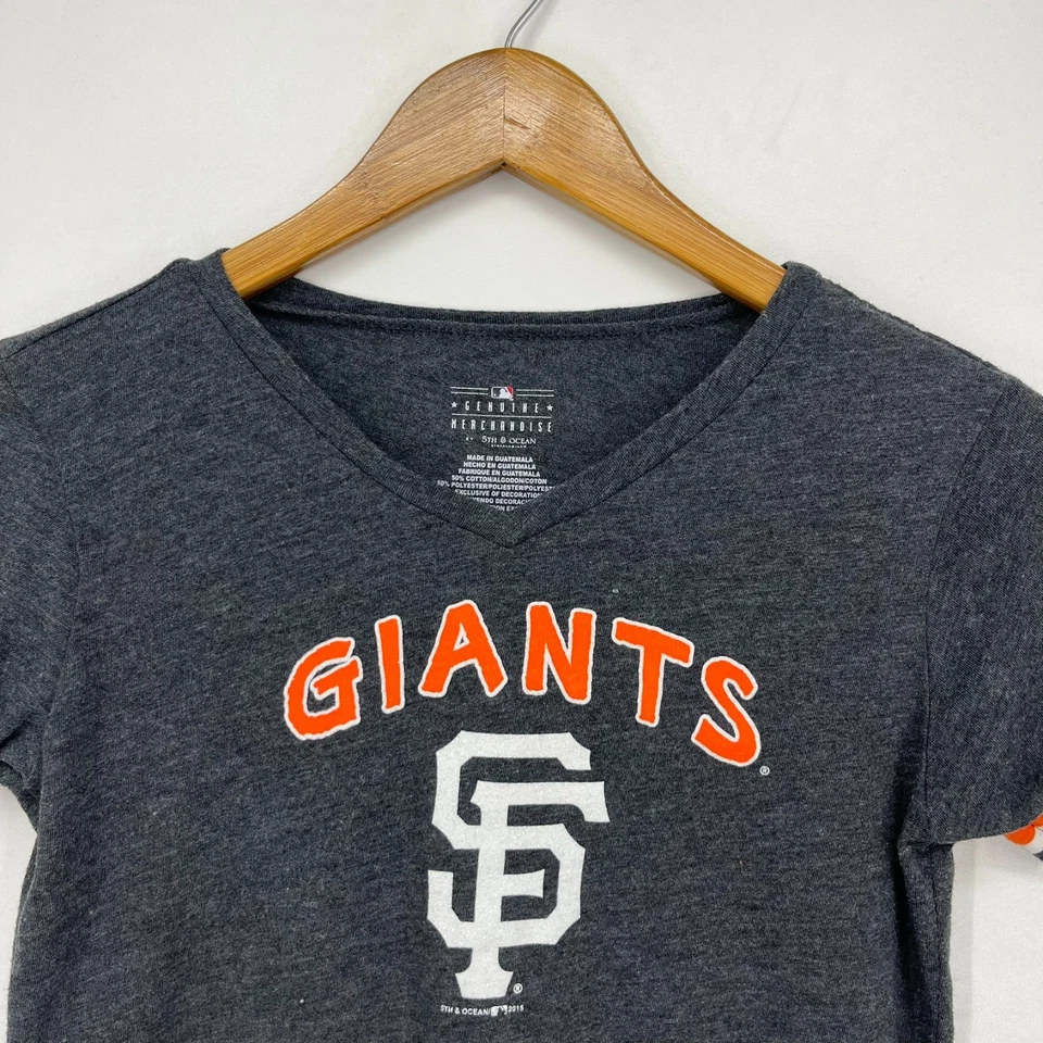 Camiseta de béisbol de los Gigantes de San Francisco para niñas XL gris MLB cuello en V 5th & Ocean Foto 4 de 4