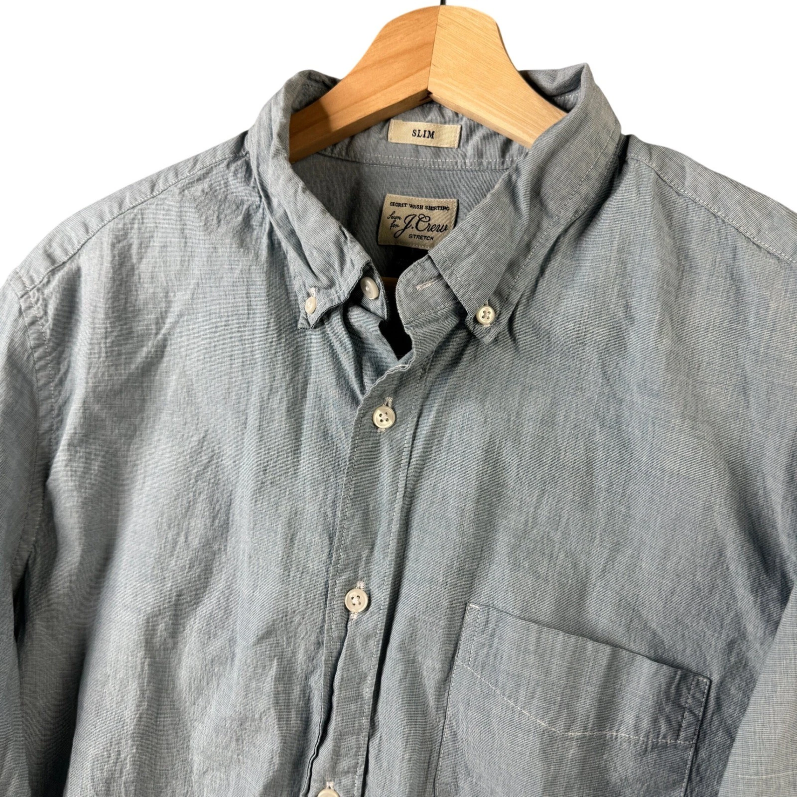 J.Crew Mens Slim Secret Wash Shirting Stretch Blue Button Down Shirt size L