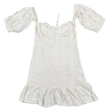 ASOS Women’s White Eyelet Mini Dress Size 6 Puff Sleeve Square Neck NWT