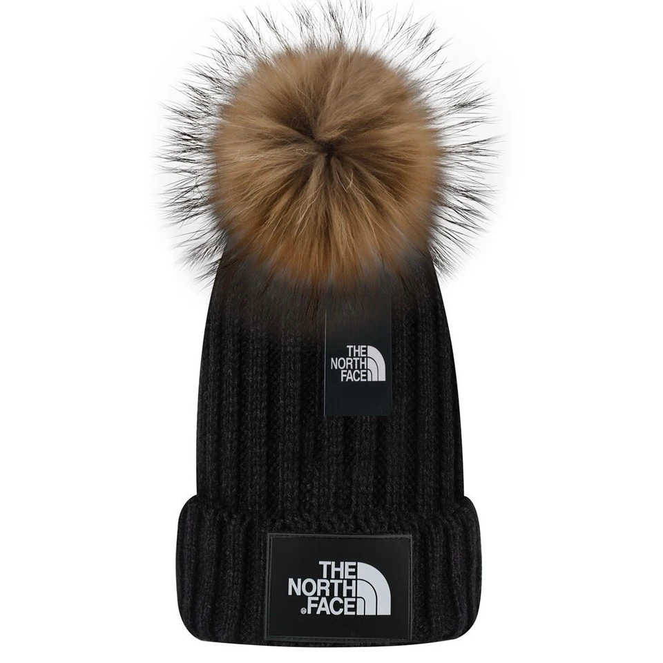 North Face Black Chunky Pom Knit Rib Beanie Cap Cuffed Women Girls Thick Warm - Image 2 of 2