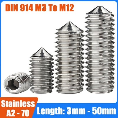 M3 To M12 Cone Point Grub Screws Hex Socket Set Screw A2 Stainless Steel DIN 914