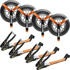 4 Pack Car Tie Down Straps For Trailers - 2 X 96 - 9900lbs Break Orange 4 Pack Car Tie Down Straps For Trailers - 2 X 96 - 9900lbs Break Orange