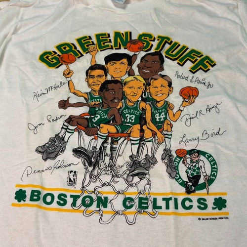 Vintage 1980s Boston Celtics Green Stuff Shirt w Mass Lottery Mailer Letter L