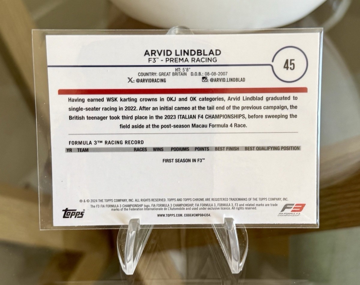 2024 Topps Chrome Formula 1 - F3 ARVID LINDBLAD GOLD Ref /50 🔥 | eBay