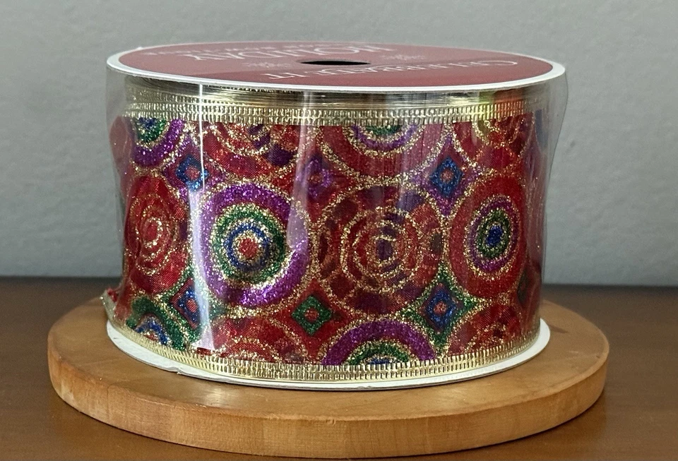 VTG Celebrate It Wired Christmas Ribbon Glitter Gold Red Green Blue Pink NEW - Image 3 of 4
