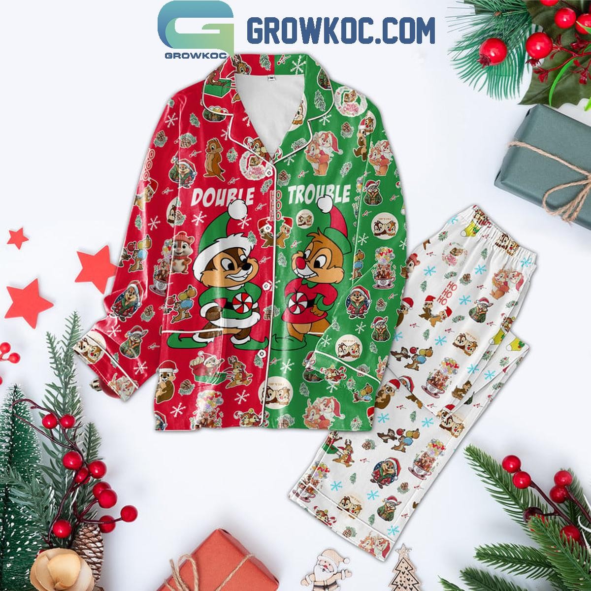 Chip N Dale Rescue Rangers Double Trouble Christmas Pajamas Polyester