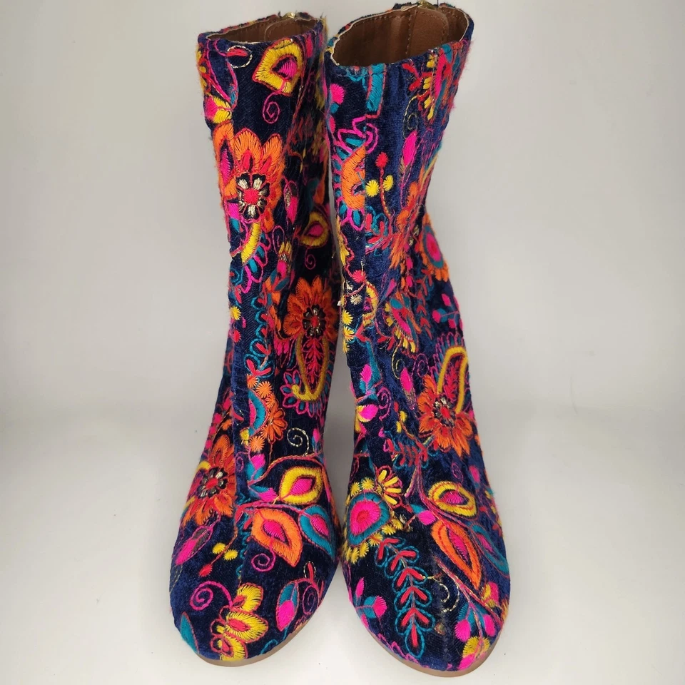 Botas Naughty Monkey Retro Terciopelo Triturado y Bordadas Talla 7.5 Foto 3 de 4