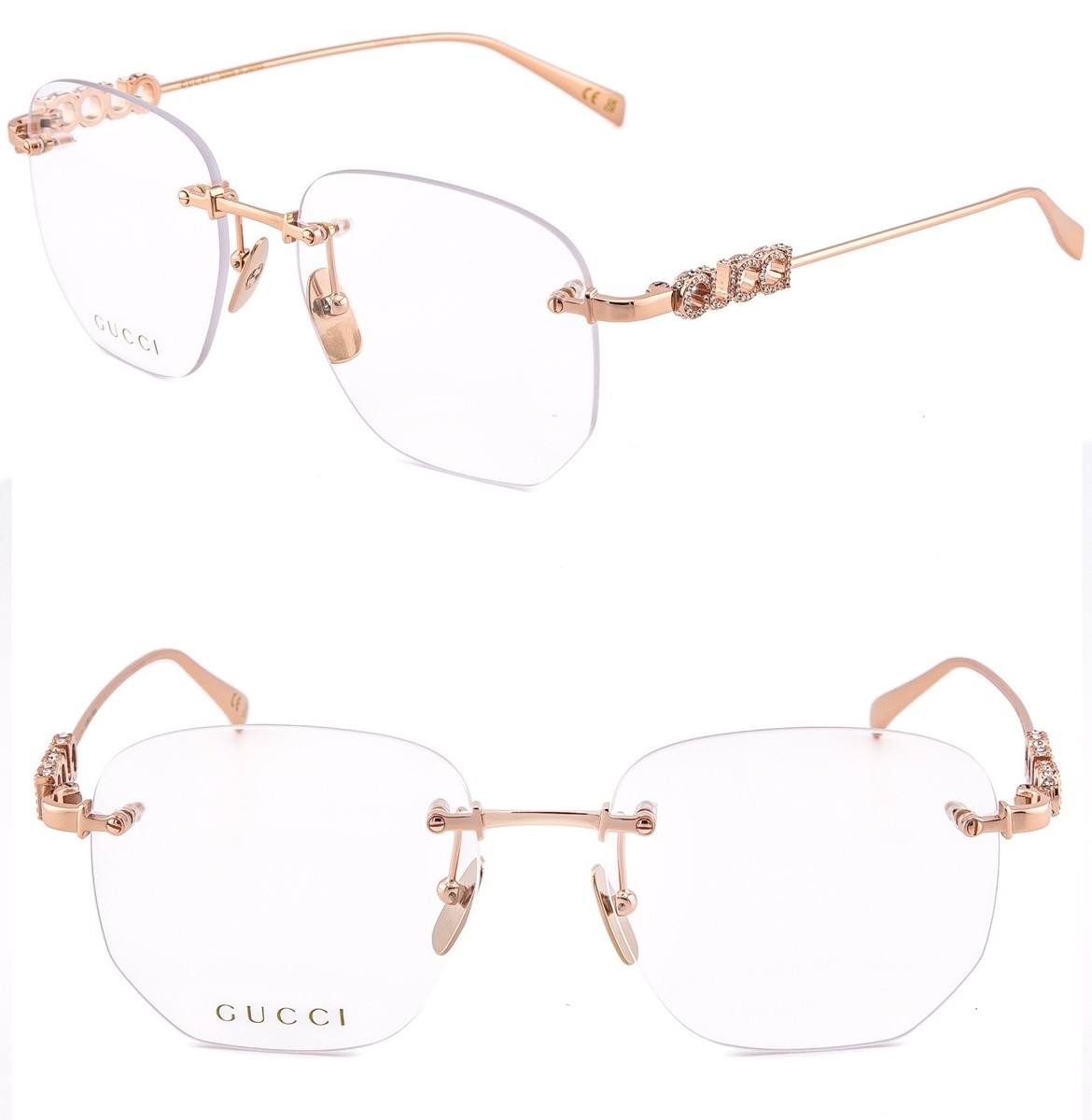 GUCCI GG1806O 1806 Rose Gold Crystal Logo Metal Optical Eyeglasses