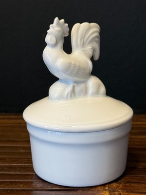 Le Coq Porcelaine White Rooster Lidded Trinket Dish French Country Porcelain