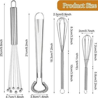 4 Stück Silber Edelstahl Eierschläger Set Manueller Schneebesen zum Backen