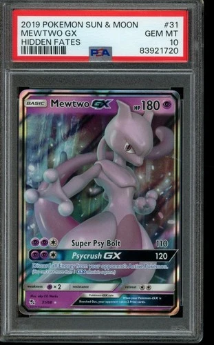 PSA 10 GEM MINT Pokemon Mewtwo GX Hidden Fates Holo 31/68