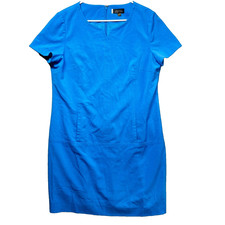 Tahari Arthur S. Levine Blue V-Neck Short Sleeve Knee Length Sheath Dress Sz 14