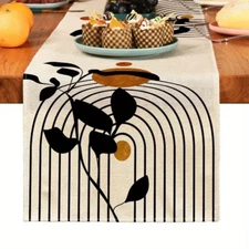 1Pc Simple Plant Table Runner, Bohemiakitchen Dining Decoration, Linen Table Run