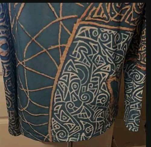 Top tunica donna spalle scoperte taglia XL geometrico gatto una cinghia blu acqua oro - Foto 7 di 8