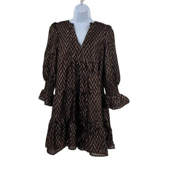 Mini Abito Pomander Place NUOVO Metallizzato Ikat Kenzo Manica Lunga Relaxed Fit Taglia L