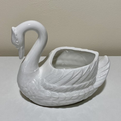 Vintage Swan Figurine White Planter Trinket Dish Home Decor Ornament Bird Vase - Picture 4 of 14