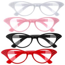 4Pcs Cat Eye Glasses with Rhinestones Retro 50's 60's Party Costume Glasses f...