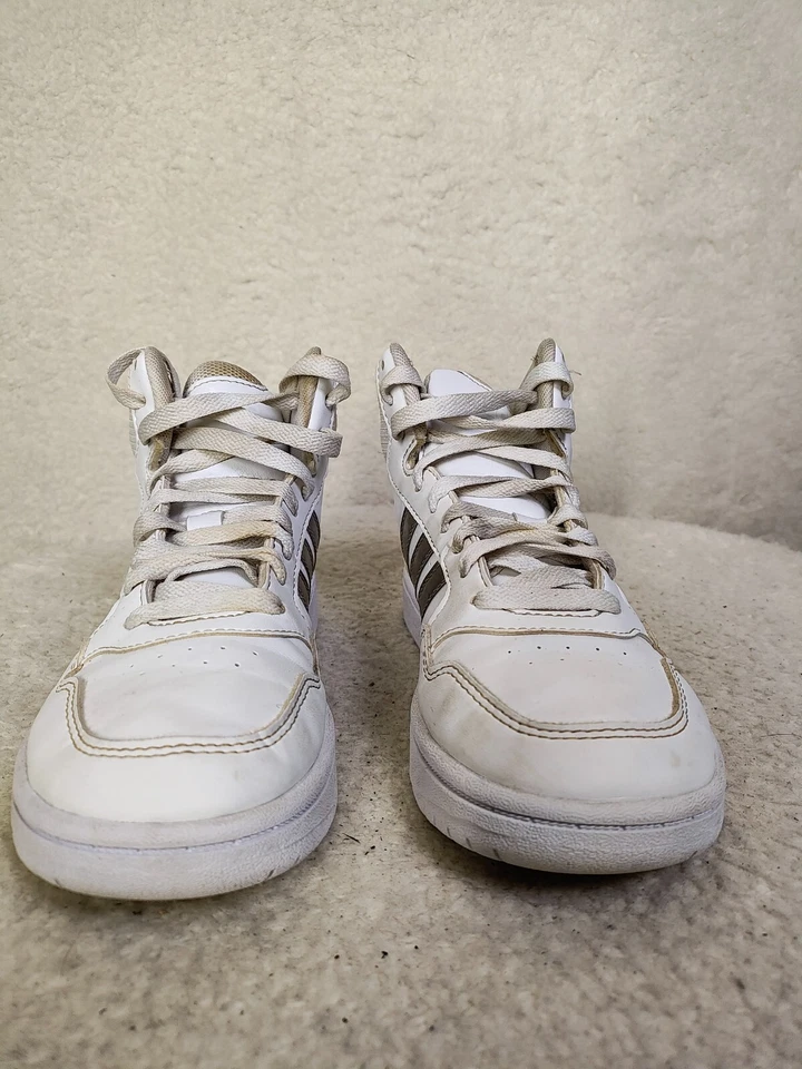 Adidas Hoops Mid 3.0 Boys Sneakers 2.5 White Leather Lace Up Athletic Shoes - Изображение 2 из 4